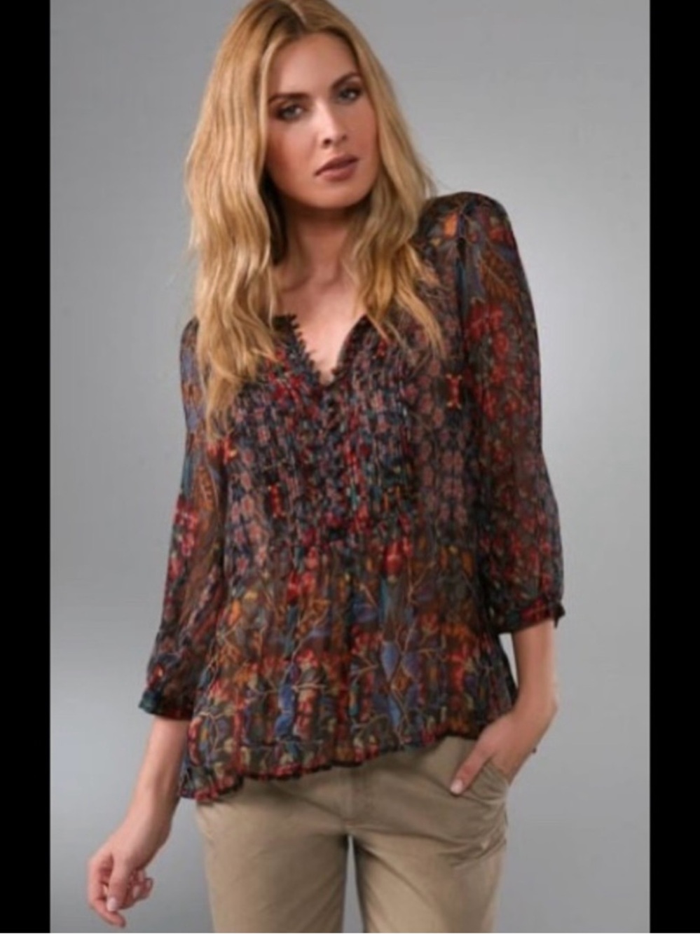 Joie 100% Silk Semi-Sheer Floral Blouse Sz Small